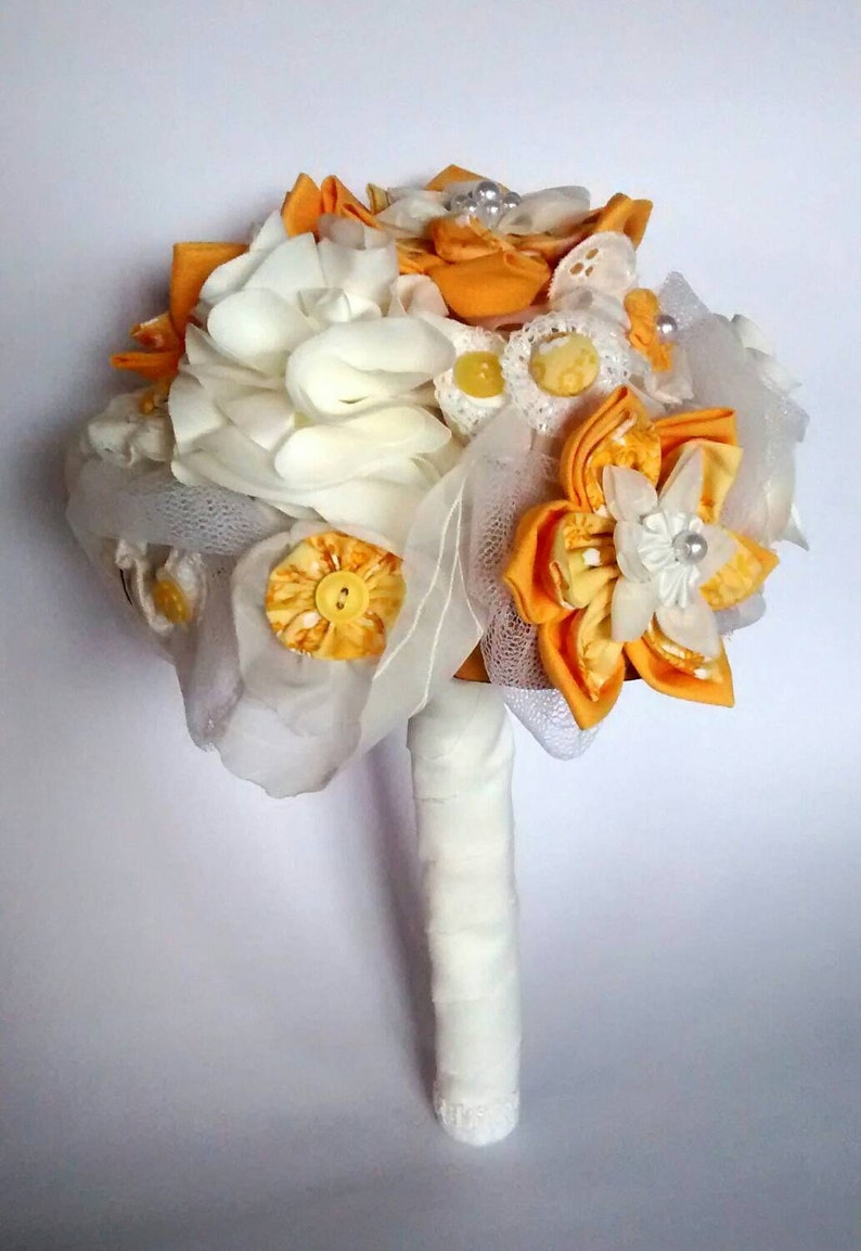 modern wedding alternative wedding Wedding bouquet yellow flowers wedding flowers rainbow wedding with fabric flowers fabric bouquet