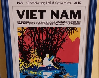 Framed Art Poster 1975 40th Anniversary End Of Vietnam War By Rene Mederos, Framed Art Wall Hanging Vietnam War.