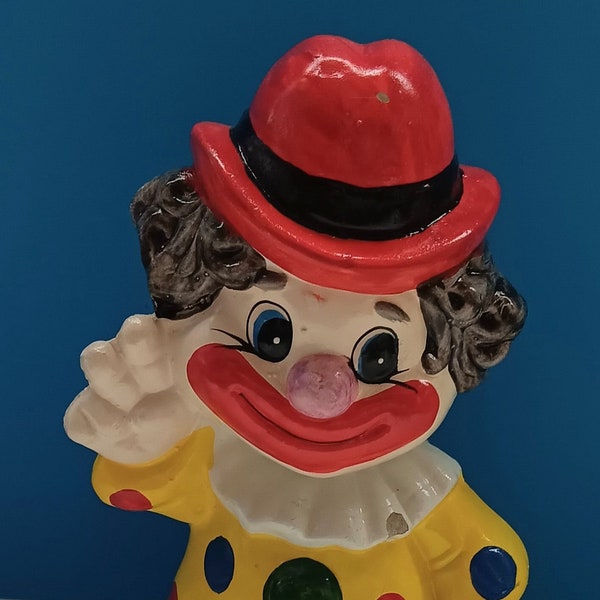 Vintage Ceramic Clown Coin Bank, Kitschy Vintage Clown Bank Novelty.