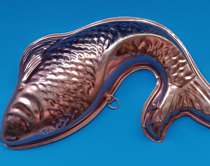 Vintage Copper Jello Mold With Fish Design, Retro Jello Mold, 1970s