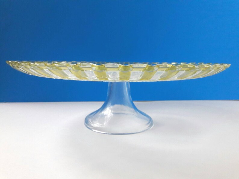 Vintage Glass Cake Stand With Green Tint Vintage Serving Retro Cake Stand 1970s Glass Cake Stand.
