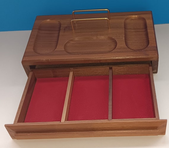 Vintage 1970s Men's Wooden Valet Jewelry Box, Ret… - image 2