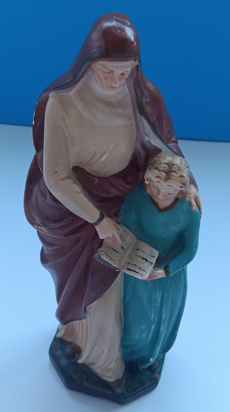Estátua religiosa de Santa Ana em cerâmica de meados do século, estátua de Santa Ana em cerâmica vintage. imagem 7