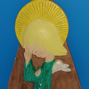 Mid Century Ceramic Praying Angel Wall Plaque, Vintage Angel Wall Hanging.