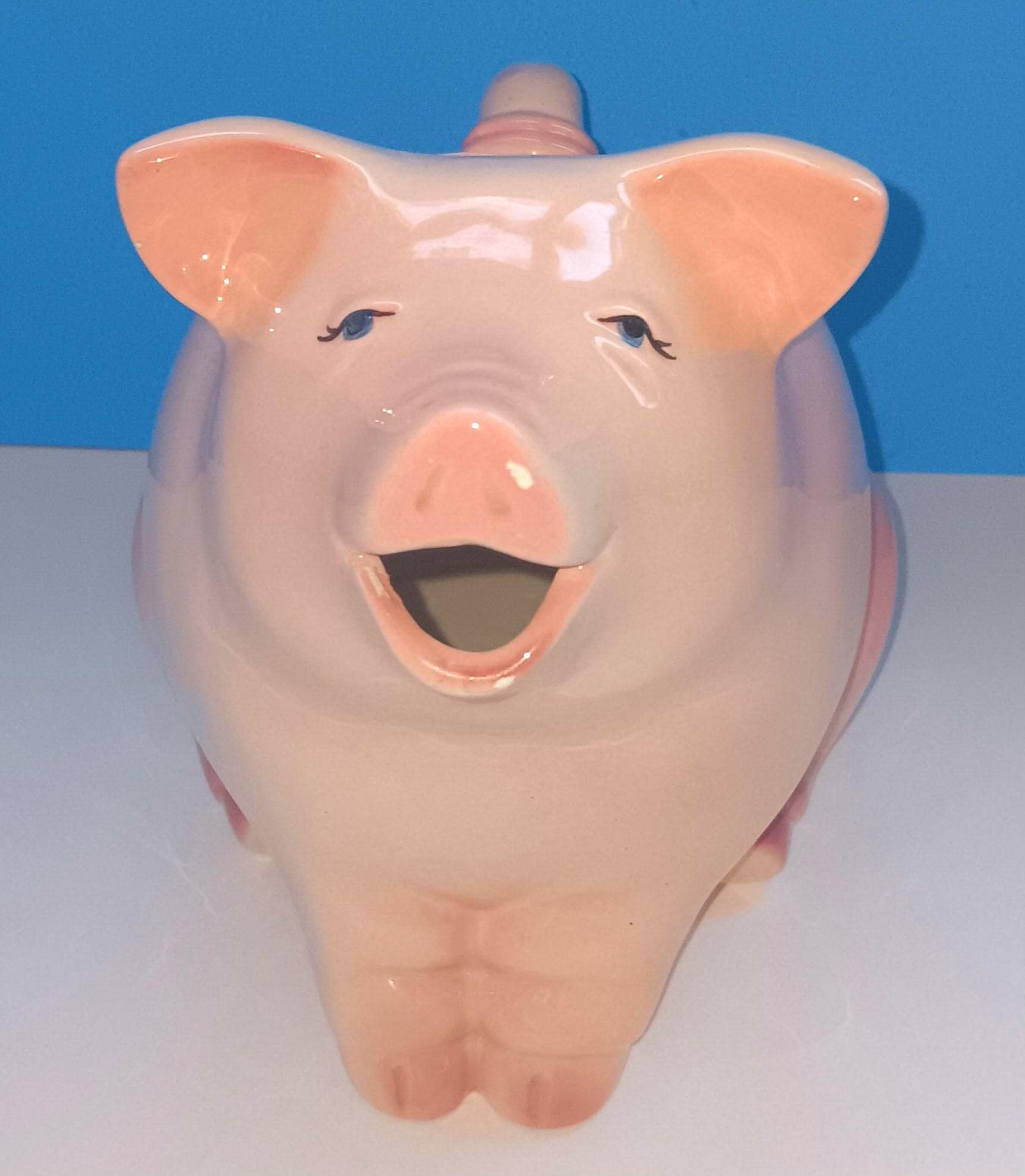 Vintage 1989 Ceramic Pig Pitcher With Polka Dot Handle by Clay Art