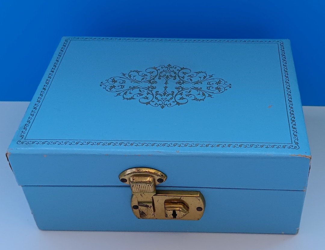 Mid Century Baby Blue Jewelry Box With Satin Lined Interior Etsy