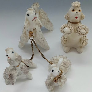 Vintage Ceramic Spaghetti Poodle Family: Mid-Century Kitschy Figurines