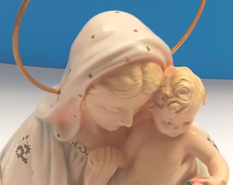 Statue de Vierge à l'enfant en céramique du milieu du siècle fabriquée en Italie Riproduzione Vietata, statue de la Vierge Marie vintage.