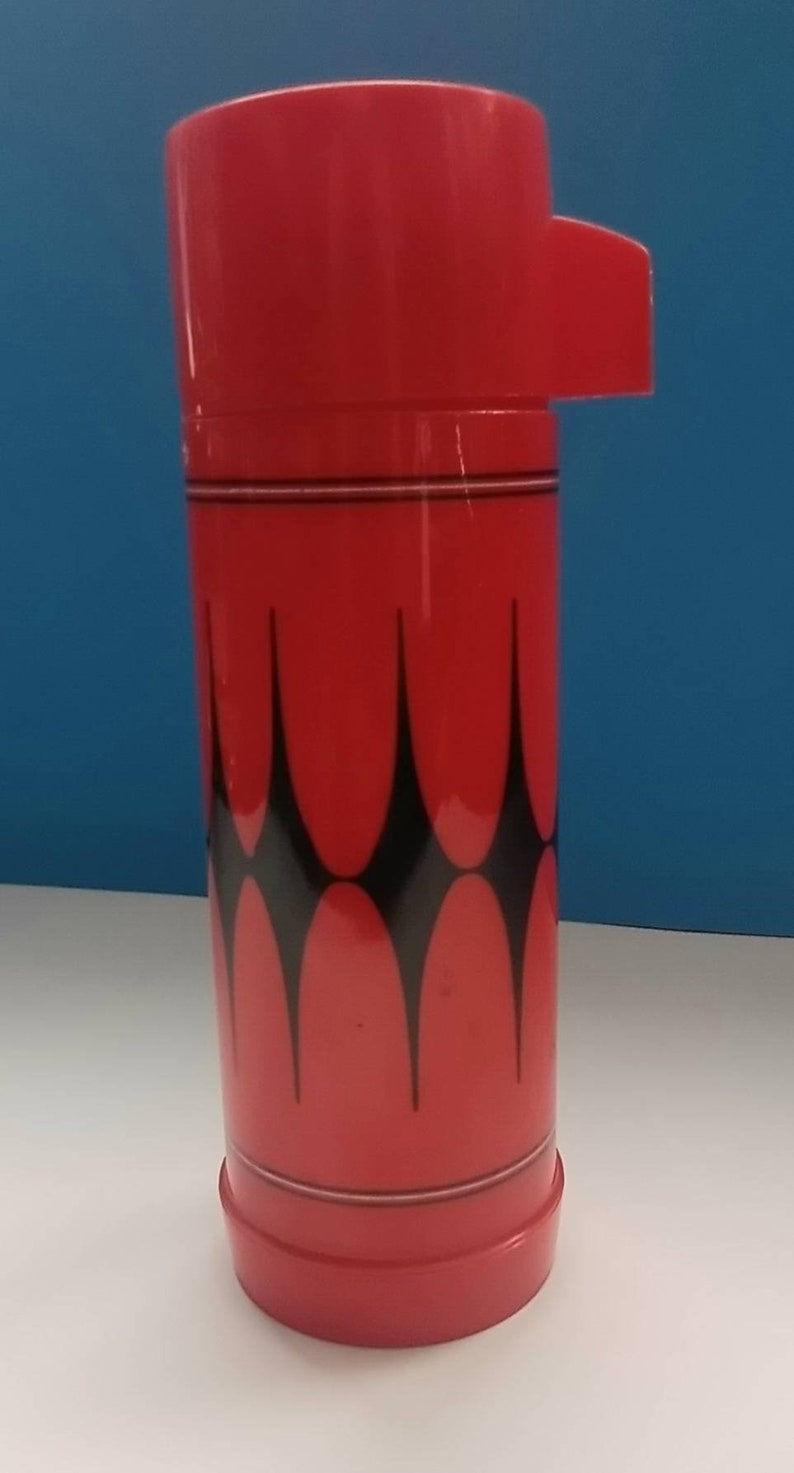 Vintage Aladdin One Pint Thermos Red Black Diamond Design Etsy
