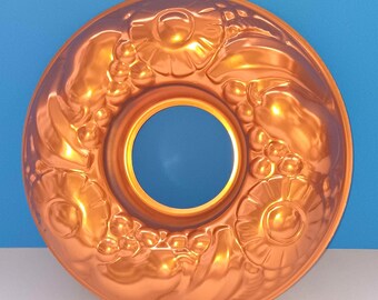 Vintage Copper Jello Ring Mold With Fruit/Flower Design, Retro Jello Mold.
