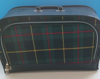 Mid Century Plaid Soft Shell Suitcase, 1960s Retro Suitcase, Vintage Plaid Luggage.