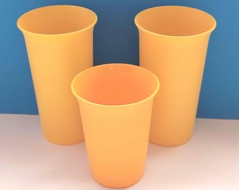 Set Of Three Vintage Yellow Assorted Tupperware Drink Cups, Tupperware Cups #2874A7, 109-35 Vintage.