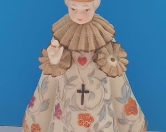 Mid Century Porcelain Infant Of Prague Statue By Lefton China, Vintage Infant Of Prague Statue Ceramic.