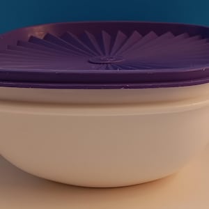 Vintage Tupperware Servalier Bowl with Purple Lid