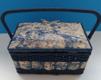 Vintage Sewing Basket/box With Quilted Fabric Top, Plastic Twine