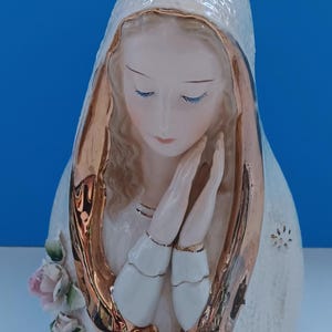 Vintage Ceramic Praying Madonna Planter, Mid Century Porcelain Virgin Mary Planter.