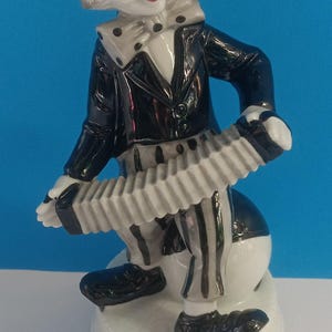 Vintage Porcelain Clown Music Box By Maruho Japan, Retro Clown Playing Accordion Revolving Music Box.