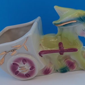 ヴィンテージ セラミック ロバカート プランター、ミッドセンチュリー ロバカート プランター、キッチュなプランター。