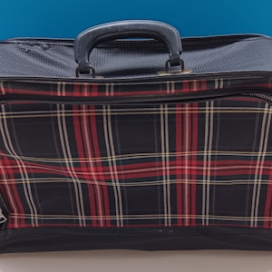 Vintage Soft Shell Red Tartan Plaid Suitcase, Retro 1960s Plaid Luggage. image 1