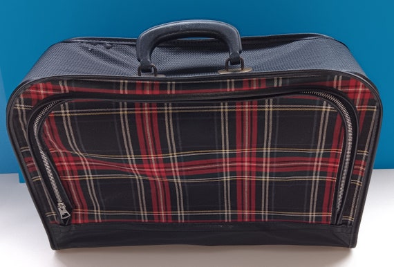 Vintage Soft Shell Red Tartan Plaid Suitcase Retro 1960s Plaid