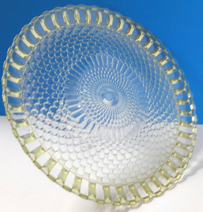 Vintage Glass Cake Stand With Green Tint Vintage Serving Retro Cake Stand 1970s Glass Cake Stand.