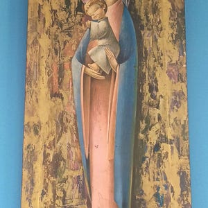 Vintage Madonna And Child Wall Hanging, Virgin Mary And Baby Jesus Wall Art.