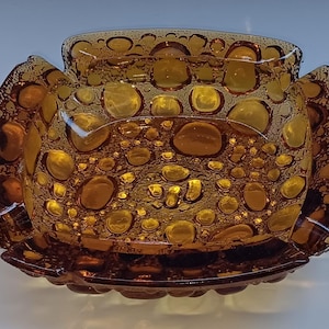 Vintage Amber Pebble Bubble Glass Ashtray By Libbey, Mid Century Amber Glass Ashtray.