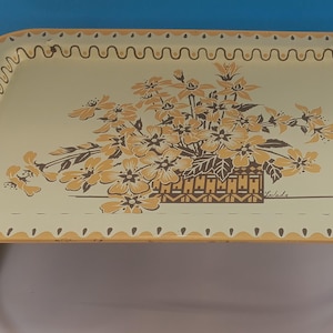 Mid Century Metal TV Tray With Fold Out Legs By Lavata, Retro Vintage TV Serving Tray With Flower Design.