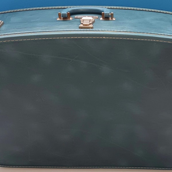 Mid Century Travel Smart Hard Shell Suitcase, Vintage Luggage, Mid Century Luggage Blue Hard Shell.