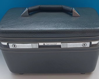 Mid Century Samsonite Profile II Train Case With Mirror/Key/Divided Tray, Vintage Train Case Grey Hard Shell.