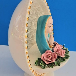 Santuario di preghiera vintage in porcellana della Vergine Maria, santuario a forma di uovo in ceramica della Madonna immagine 8