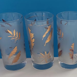 Mid Century gefrostete Highball Gläser: Blattgold Barware, 3er-Set