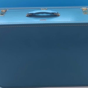 Mid Century Atom Lite Blue Hard Shell Suitcase With Two Keys, Vintage Luggage, Mid Century Travel Suitcase.