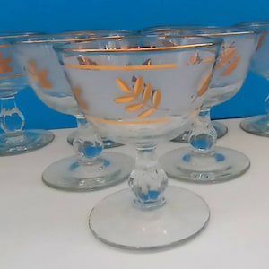 Vintage Mid Century gefrostetes Blattgold Cocktailgläser - Set mit 6