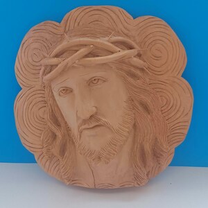 Vintage Carved Wood Face Of Jesus Wall Hanging, Vintage Religious Wall Art.