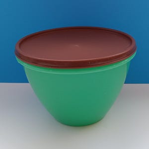 Vintage Tupperware Crisp It Lettuce Keeper Storage Container, Vintage Green Tupperware Bowl With Brown Lid #679-6.