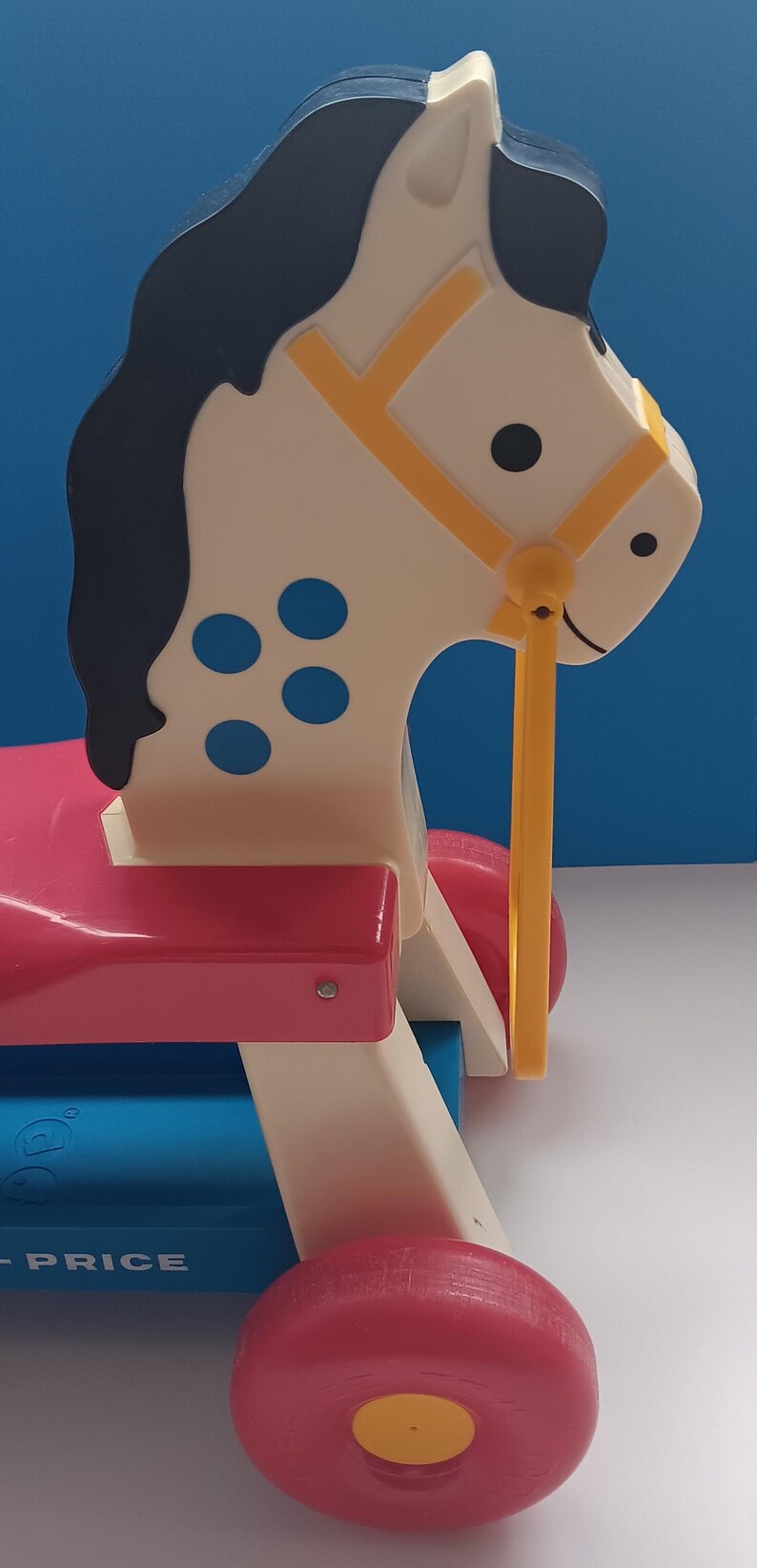 Vintage 1976 Fisher Price Plastic Ride on Horse Pull Toy, Collectible