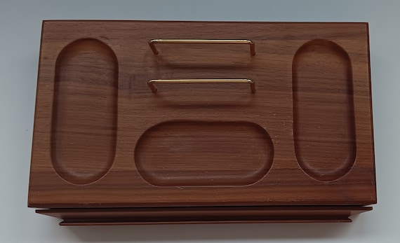 Vintage 1970s Men's Wooden Valet Jewelry Box, Ret… - image 9