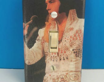 Handmade Decoupaged Elvis Presley Light Switchplate Cover, Rock Star Switchplate, Rock And Roll, Elvis, Handmade Switchplate, Made By Mod.