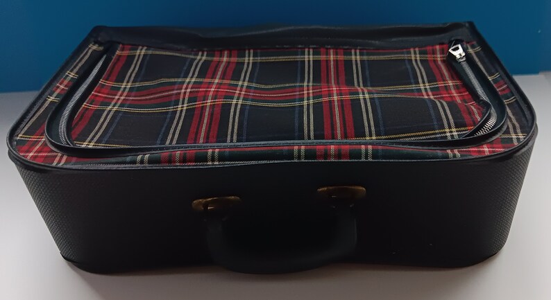 Vintage Soft Shell Red Tartan Plaid Suitcase, Retro 1960s Plaid Luggage. image 10