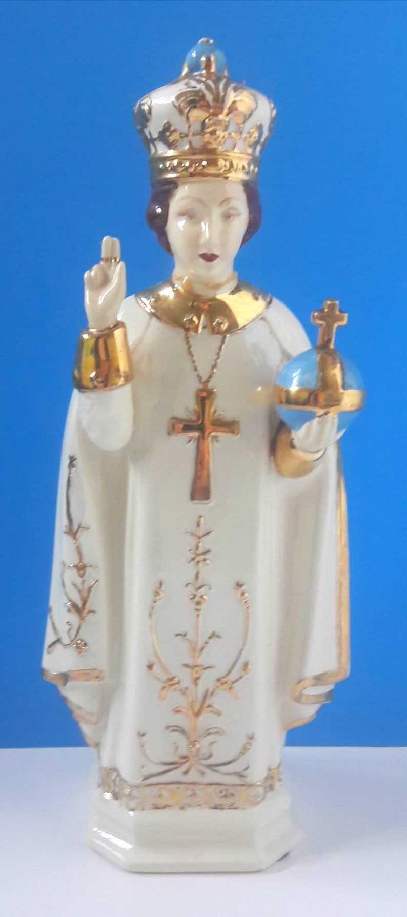 Vintage Glazed Ceramic Infant Of Prague Statue Vintage image 1