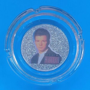Handmade Rick Astley Glass Ashtray, 1980s Pop Music Star Rick Astley Ashtray, Made By Mod.
