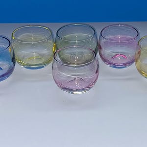 Set Of Ten Vintage Roly Poly Lowball Glasses, Retro Glassware, Mid Century Five Ounce Roly Poly Glasses In Four Assorted Colors.