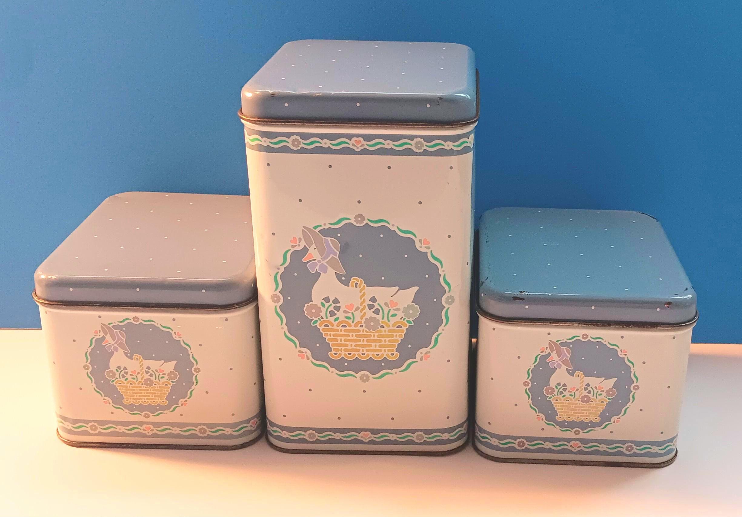 アメリカンヴィンテージ キッチンキャニスター ３サイズセット Set of Three Vintage Metal Duck Canisters, Retro Country Kitchen