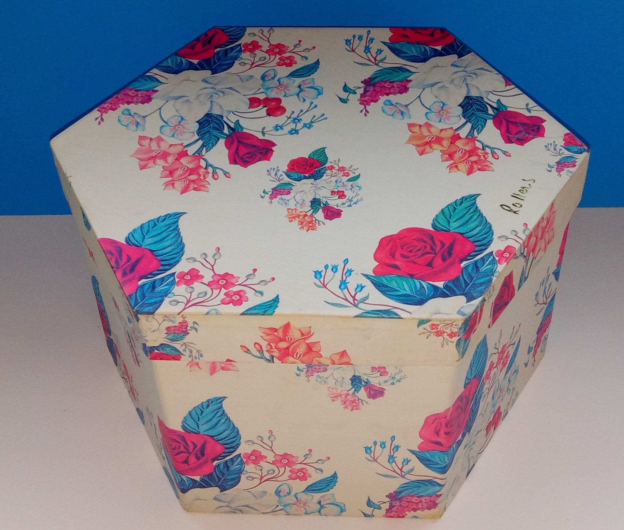 Hexagon Hat Box Decorative Floral Pattern Cardboard Storage