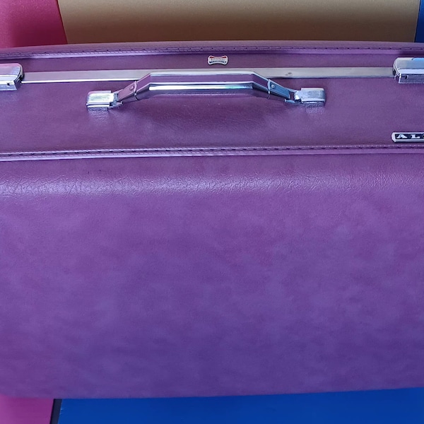 Large Purple Mid Century Hard Shell Suitcase By American Tourister, Vintage Suitcase, Retro Travel, Mid Century  Luggage.