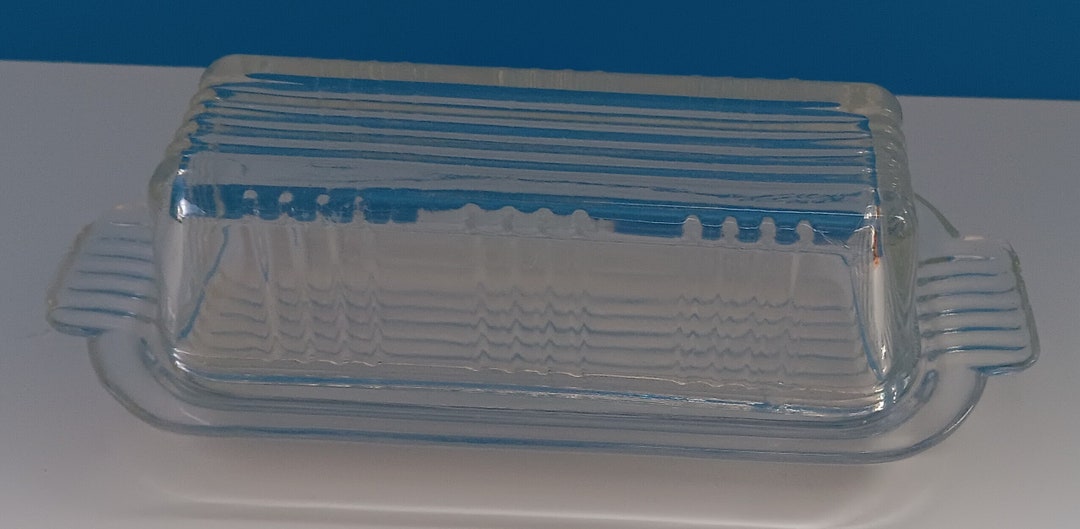 Vintage Federal Glass Butter Dish With Crisscross Design, Vintage Glass