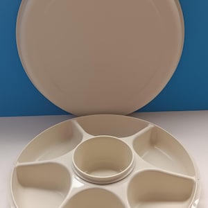 Vintage Tupperware Divided Serving Tray/Snack Tray With Condiment Holder, Collectible Tupperware Tray #1665-2.