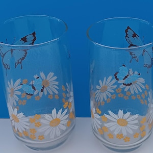 Vintage Libbey Butterfly Tumblers: Retro Flower Design, Set of 2