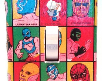 Really Retro Mexican Wrestler Light Switchplate Cover, Mexican Wrestler, Decoupage , Handmade, Made By Mod.